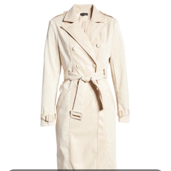 BRAND NEW w/ tags JLUXLABEL Snakeskin Print Panel Trench Coat (Beige) - Picture 3 of 4